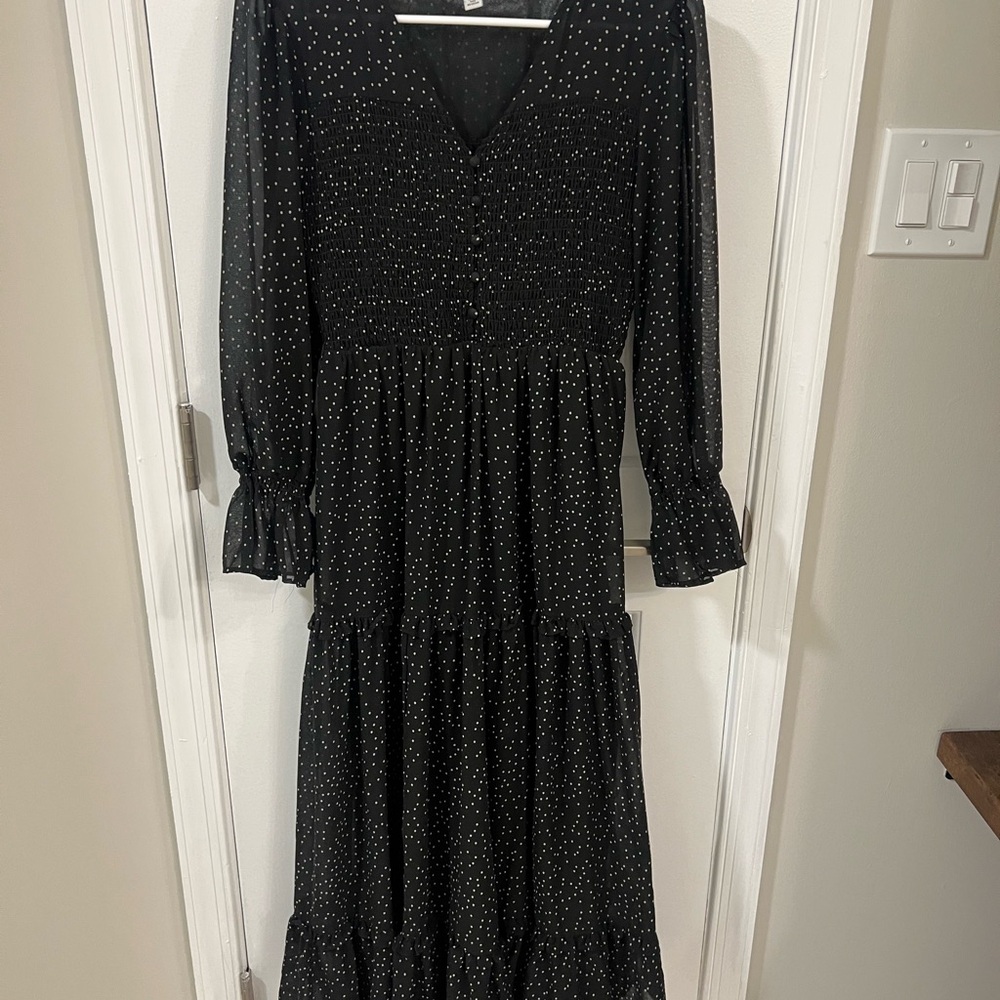 Topshop Black Long Sleeve V-Neck Sundress Maxi Modest Fit